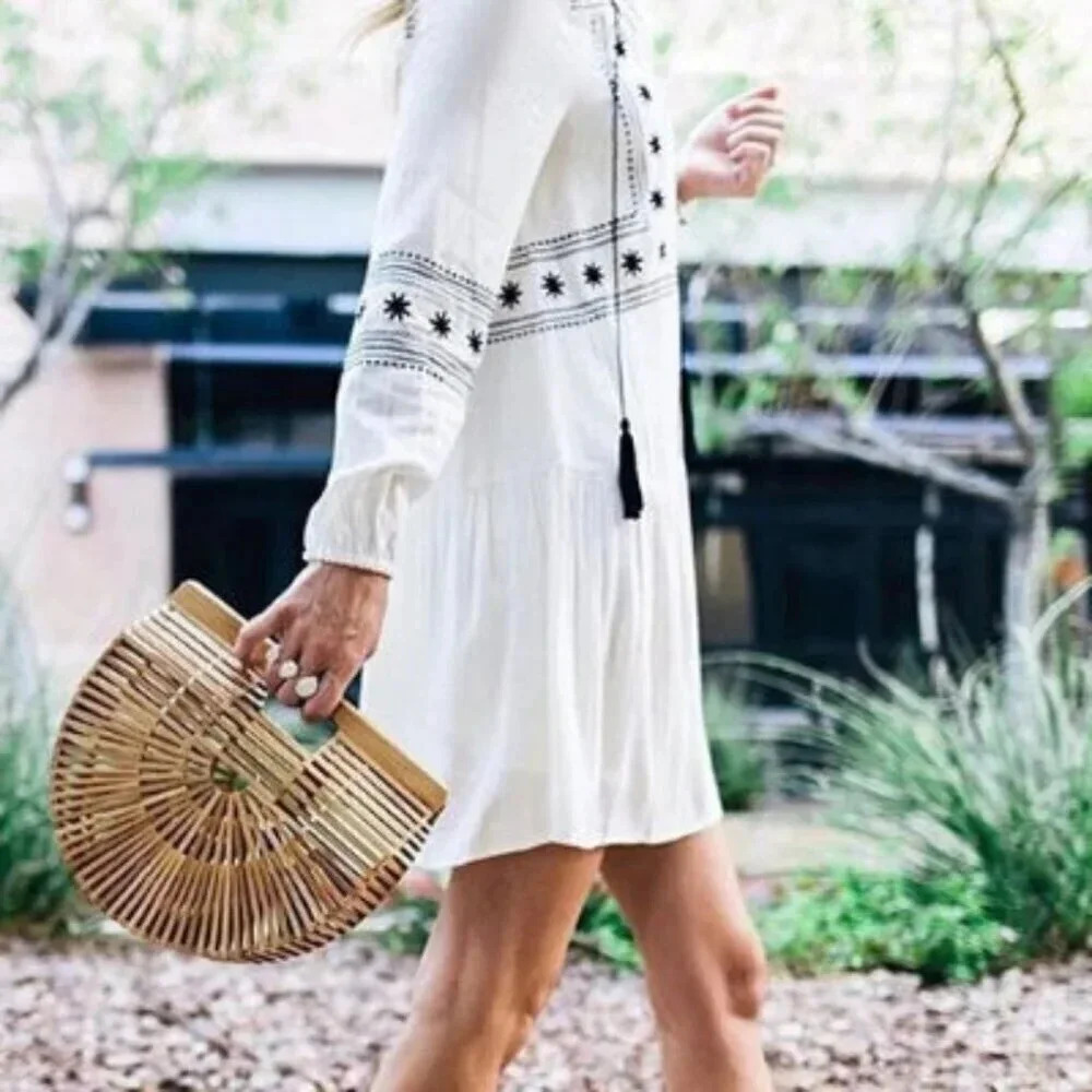 Cupcakes and Cashmere Womens Xsmall  White Boho Star Print Drop Waist Dress
